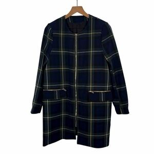 Womens Tartan Plaid Black/Green/Blue/Yellow Long Blazer Jacket Full Zip (12-14)